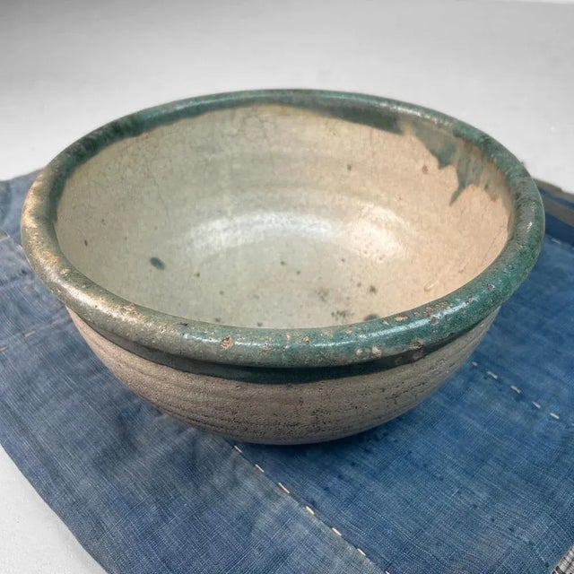 Forest Green Wabi-Sabi Aesthetic Organic Ceramic Bowl, Japan, 1930s For Sale - Image 8 of 14