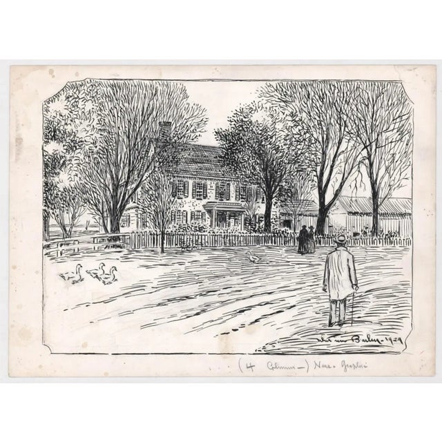 Whitman Bailey (1884-1954) drawing of a street Stamford, Connecticut. Signed and dated. Bailey studied under Howard Pyle...