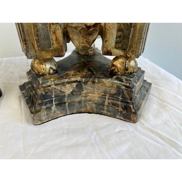 Wood Distressed Italian Silver & Gold Gilt Candlesticks, 20th Century For Sale - Image 7 of 10
