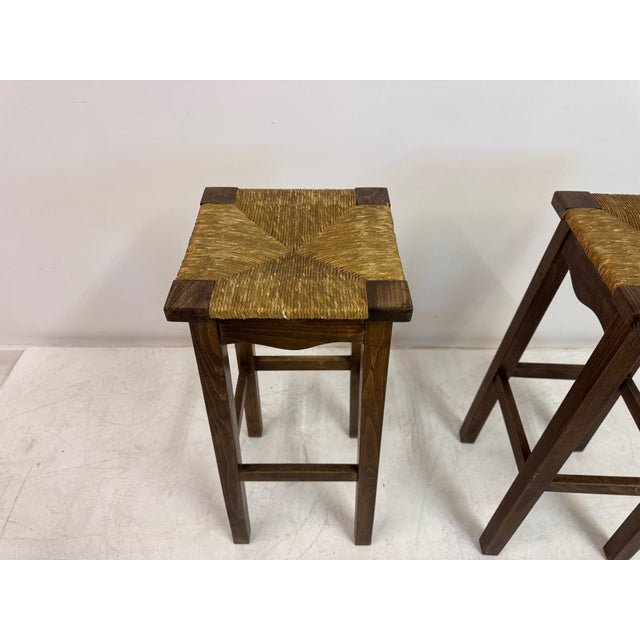 Vintage French Bar Stools in Oak and Rush, 1960s, Set of 2 For Sale - Image 10 of 13