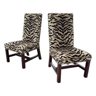 Ralph Lauren High Back Tiger Dining Accent Chairs, Pair For Sale