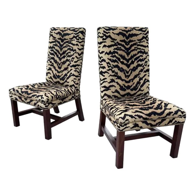 Ralph Lauren High Back Tiger Dining Accent Chairs, Pair For Sale