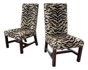Ralph Lauren High Back Tiger Dining Accent Chairs, Pair