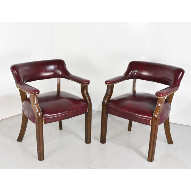 Vintage Oxblood Leather Armchair Chair With Brass Nailheads by Village Industries Tennessee - a Pair For Sale - Image 4 of 12