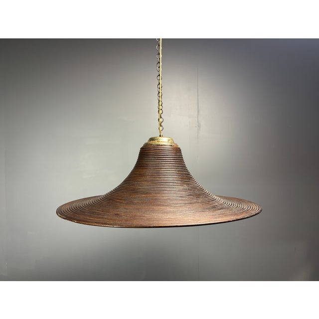 Midcentury Italian Pencil Reed Rattan Bamboo and Brass Hanging Pendant Lamp, 1970s from Vivai Del Sud, 1960s For Sale - Image 13 of 13