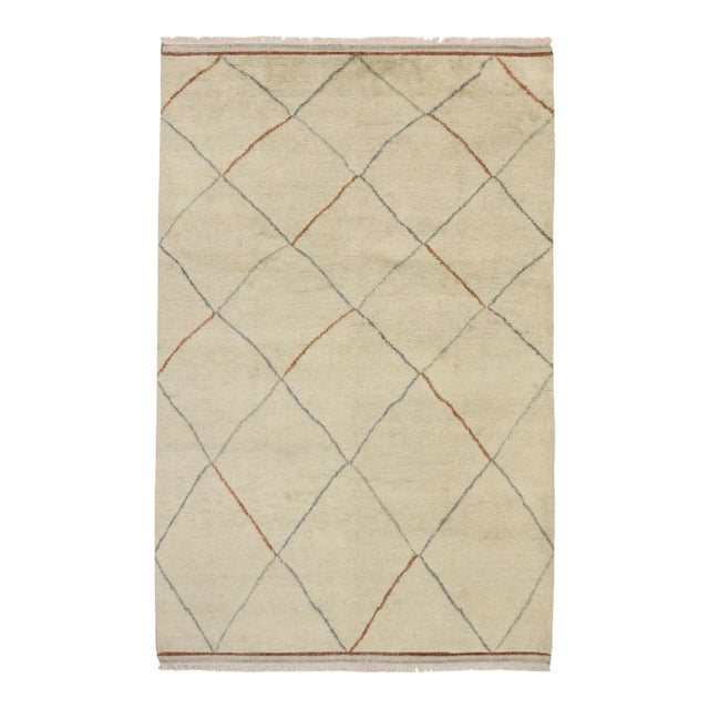 Contemporary Moroccan Rug With Warm Minimalist Style - 06'09 X 10'07 For Sale