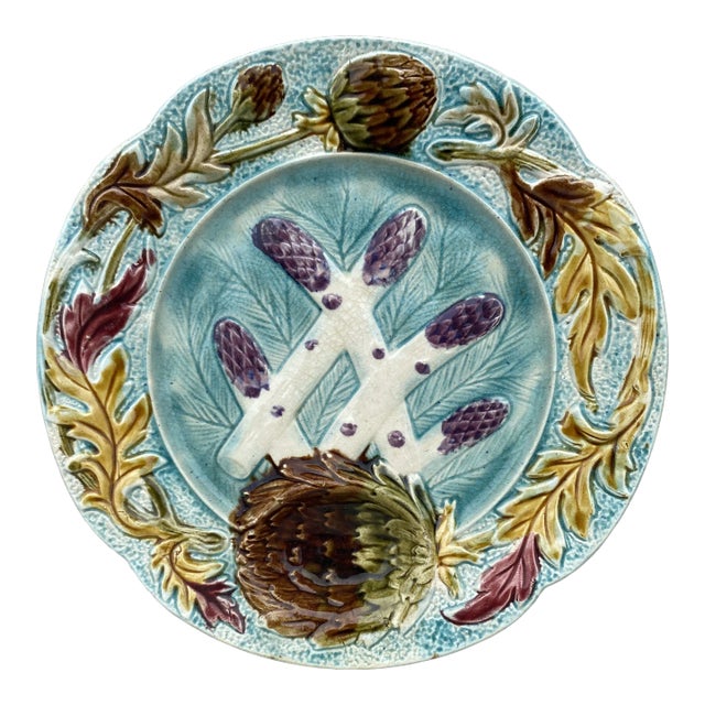 French Majolica Asparagus Plate Orchies, Circa 1890 For Sale