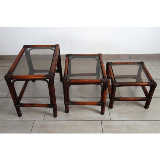Vintage Rattan Nesting Tables, 1960s, Set of 3 For Sale - Image 4 of 17