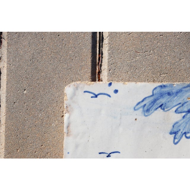 18th Century 18th Century Portuguese Tile Birds & Foliage Blue & White Antique Hand Painted For Sale - Image 5 of 8