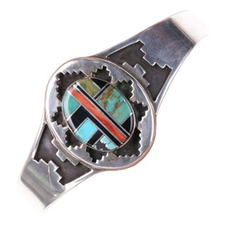 Jerry Cowboy Navajo Sterling silver Multi-stone channel inlay bracelet For Sale