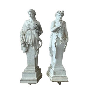Italian Artist, Large Greek Mythological Sculptures of Faun and Cornucopia, 1980, Marble, Set of 2 For Sale