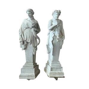 Italian Artist, Large Greek Mythological Sculptures of Faun and Cornucopia, 1980, Marble, Set of 2