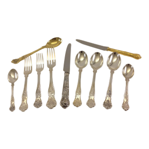 1990's Sterling Silver & Gilt 11-Piece Set, Bright Vine Hand-Forged by C. J. Vander