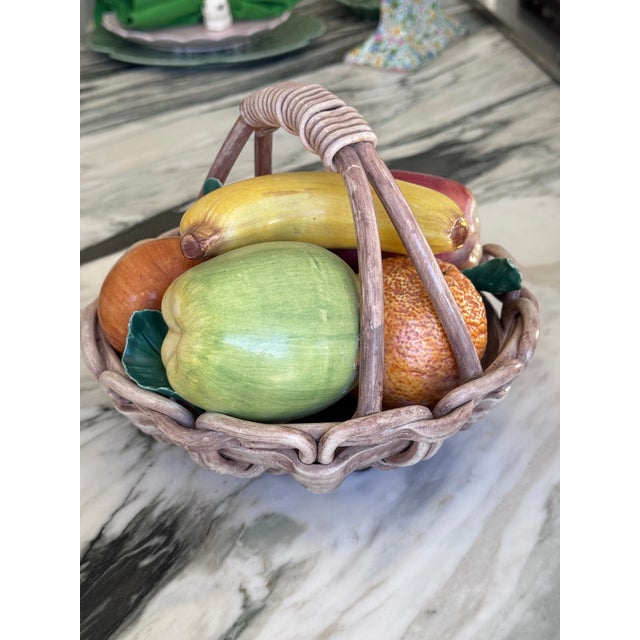 MOS2025brokenMade in Italy Majolica Style Trompe l'Oleil Fruit Basket For Sale In Seattle - Image 6 of 11