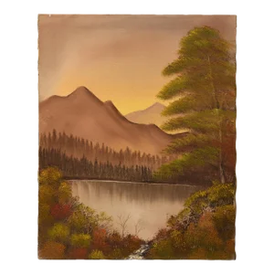 1970s Lake and Mountain Oil Painting