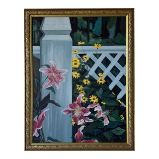 1980’s K. Jensen McCoy “Tropical Garden Entrance” Oil on Canvas Painting, Framed For Sale