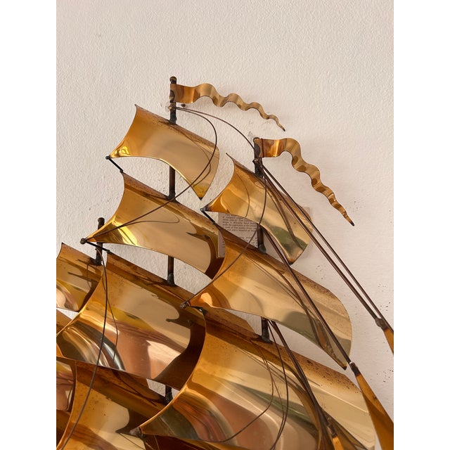 Brass John DeMott Brutalist Metal and Brass Sailing Ship Wall Sculpture For Sale - Image 8 of 13