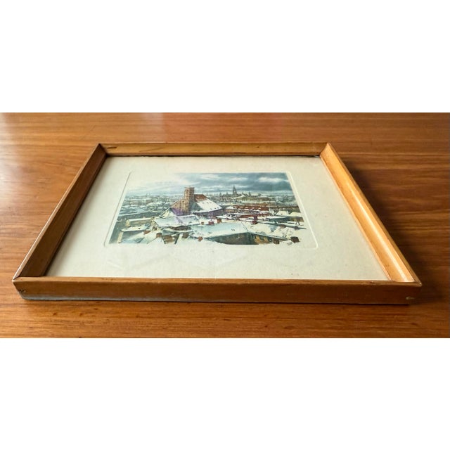 White Vintage Framed Color German Scene Etching For Sale - Image 8 of 11