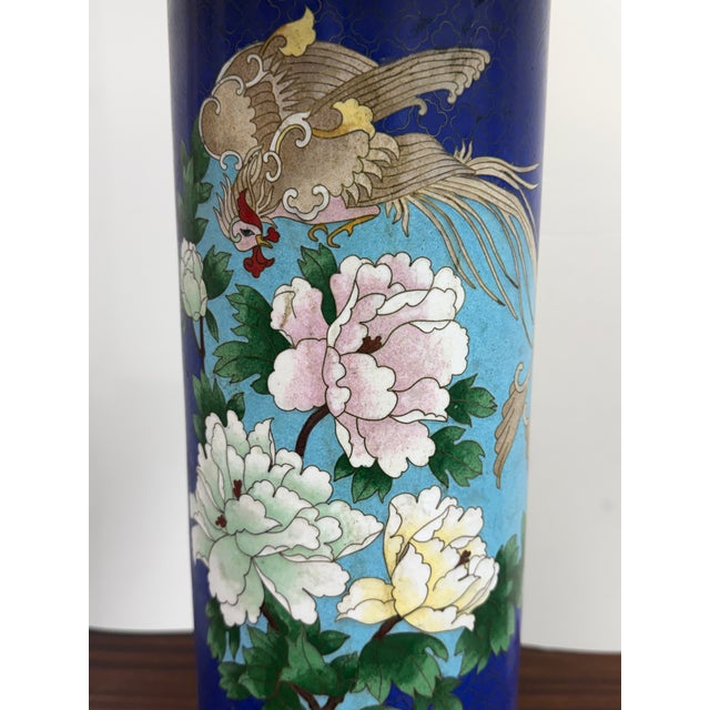 Late 20th Century Chinese Cloisonné Style Phoenix and Peony Table Lamp For Sale - Image 9 of 14