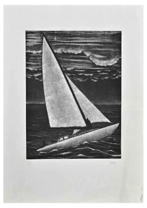 Robert Naly, Boat, Mezzotint Print, Mid 20th Century