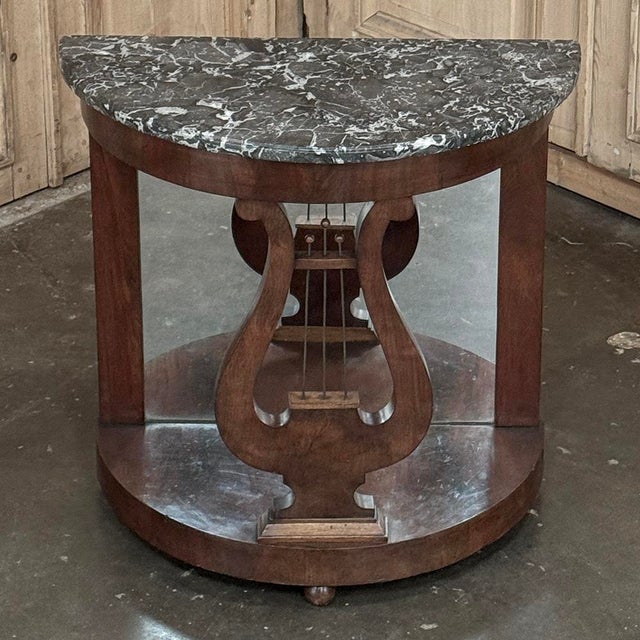 Empire Demilune Lyre Console in Mahogany With St. Anne Marble Top For Sale - Image 15 of 18