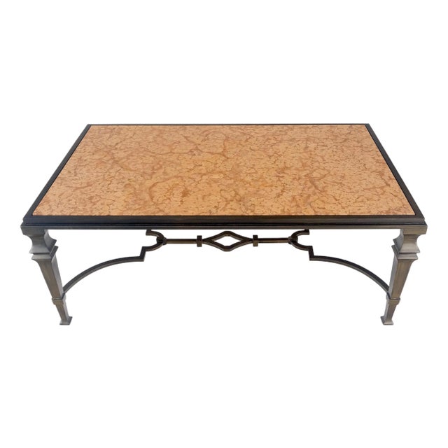 Heavy Forged Bronzed Iron Base Rouge Marble Top Coffee Table Mint For Sale
