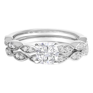 14K White Gold 1.0 Cttw Lab Grown Diamond Vintage Style Marquise Link Bridal Ring Set (F-G Color, VS1-VS2 Clarity) - Ring - Size 10 For Sale