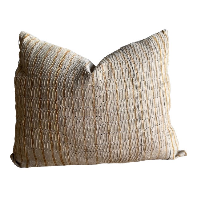 Vintage Textile Lumbar Pillow With Down Insert For Sale