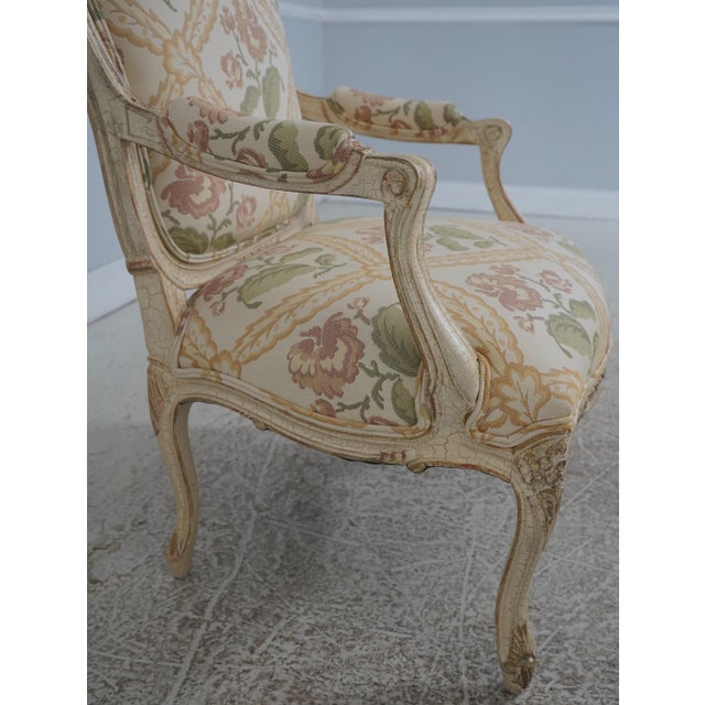 Pair of Crackle Paint Louis XV Fauteuils Armchairs For Sale In Philadelphia - Image 6 of 18