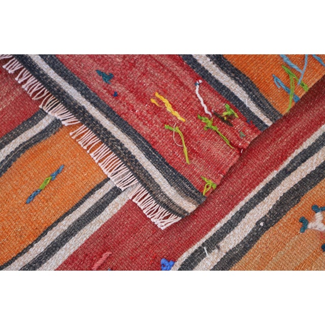 Orange 1960s Rustic & Primitive Hand Knotted Wool Striped Kilim Rug For Sale - Image 8 of 9