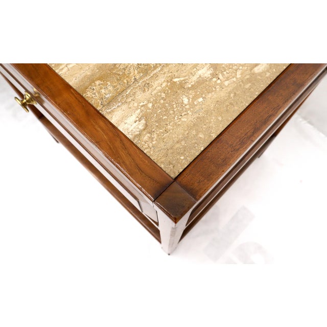 Late 20th Century John Widdicomb Solid Walnut Oak Interior Travertine Top End Table Stand For Sale - Image 14 of 16