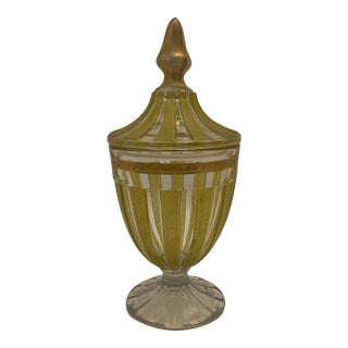 1920s Heisey Textured Yellow Ribbed Candy Jar For Sale