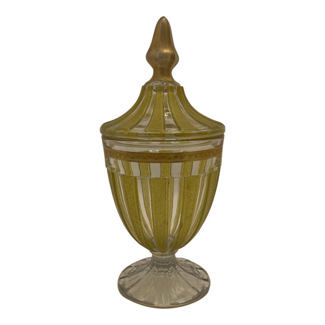 1920s Heisey Textured Yellow Ribbed Candy Jar For Sale