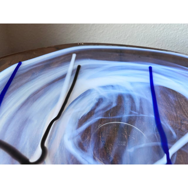 Contemporary Kosta Boda Made in Sweden Design by Anna Ehrner Contrast White, Blue and Black Colors Centerpiece Bowl Platter, Dish 15" For Sale - Image 3 of 10