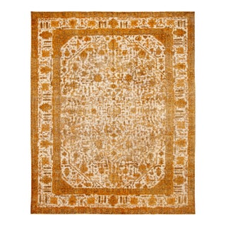 1960s Allover Handmade Vintage Overdyed Wool Rug in Orange and Beige Color For Sale