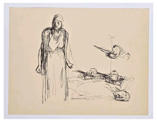 Hermann Paul, Older People, Ink Drawing, Early 20th Century