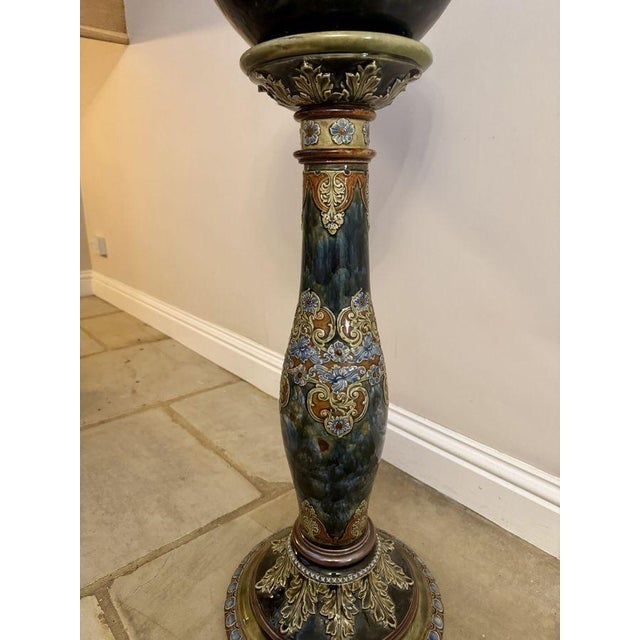 Superb quality Art Nouveau Royal Doulton jardiniere and a stand having a superb quality Royal Doulton jardiniere on the...