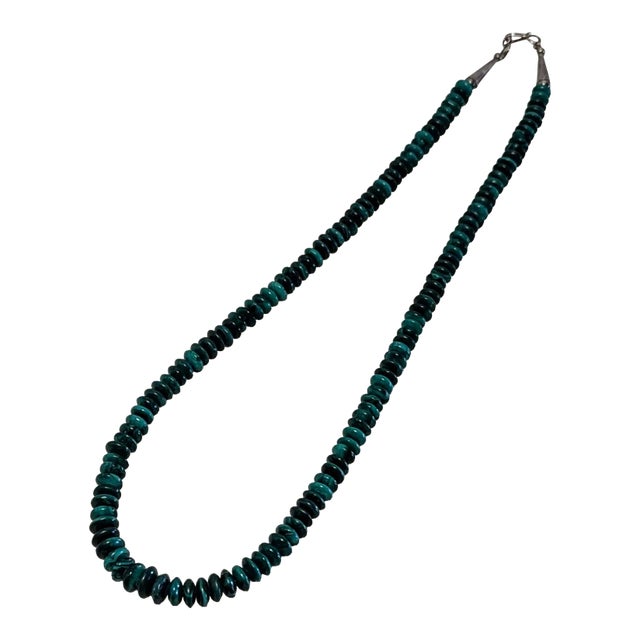 70s Malachite Hand Beaded 21" With a Mid Century Modern Clasp For Sale
