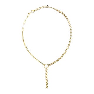 14k Gold Convertible Paperclip & Round Link Chain Necklace For Sale