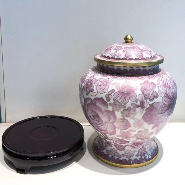 This elegant, large-scale ginger jar is crafted in the traditional cloisonné enamel technique. The body is covered in a...