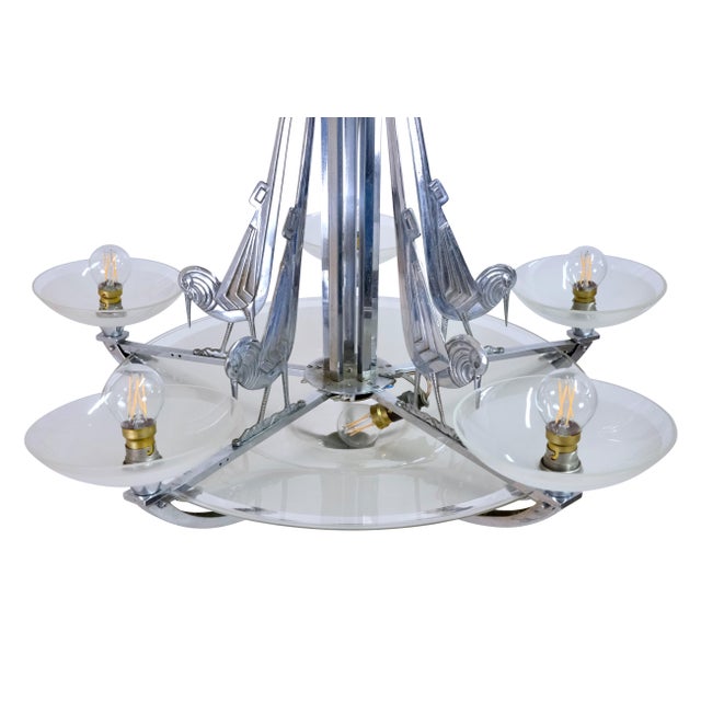 Silver Ceiling Lamp with Bird Motif with Original Chrome Plating, 1930s For Sale - Image 8 of 10