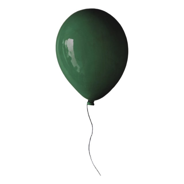 Modern Glossy Ceramic Balloon Wall Sculpture in Forest Green- Medium Size For Sale