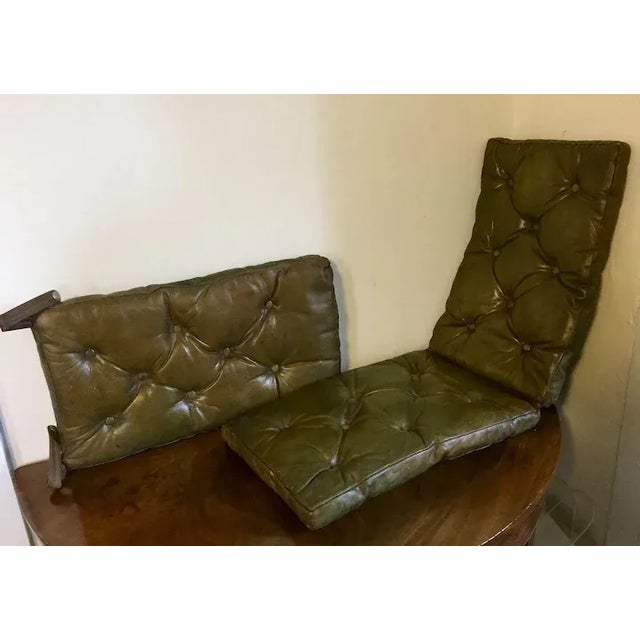 19th Century Antique Edwardian Button Tufted Leather Chesterfield Rectangular Cushions - Set of 3 For Sale - Image 5 of 11