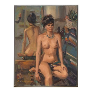 Nude in the Studio, in Front of the Mirror - Portrait in Oil on Artist's Board by Paul Milosevich For Sale
