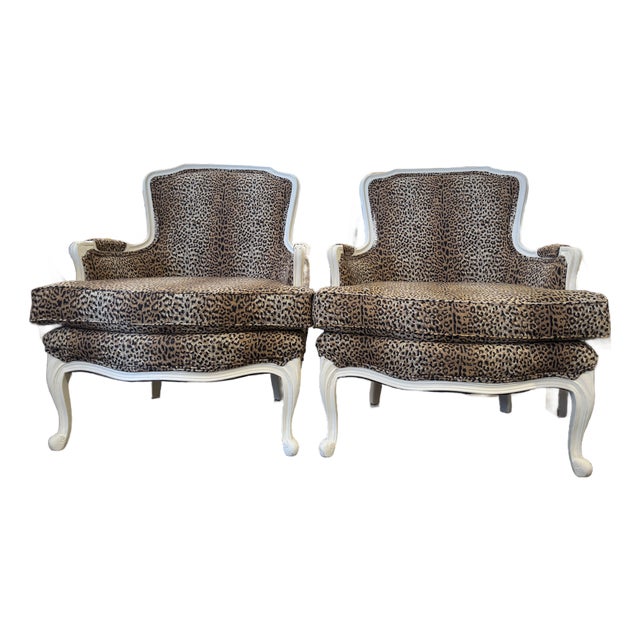 Vintage French Bergere Cheetah Chairs, 2 Pieces For Sale