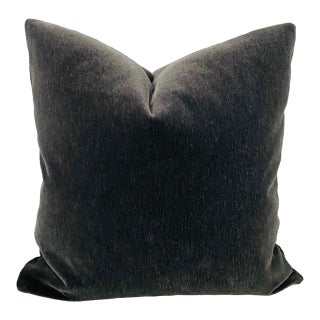 Plush 24" Charcoal Down Filled Mohair Pillow For Sale