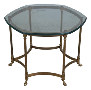 Labarge Glass Top Brass Base Lamp Table W. Hoof Feet