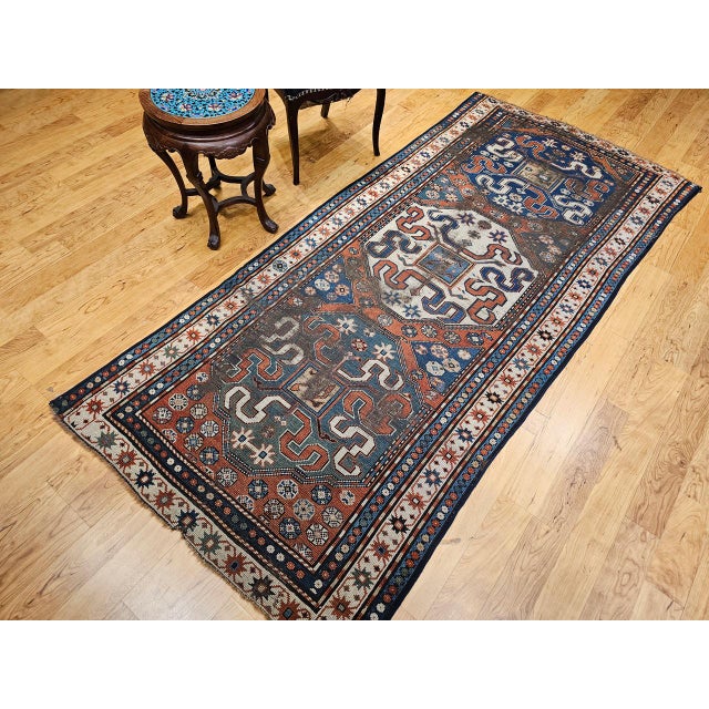 Tribal 19th Century Caucasian Cloudband Kazak Rug, Hand-Woven Wool, Chondoresh, 4' x 9' For Sale - Image 3 of 13