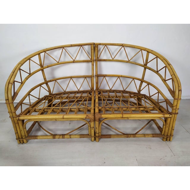 Audoux Rattan Living Room Modular Bench by Adrien Audoux & Frida Minet, 1960s, Set of 3 For Sale - Image 3 of 18