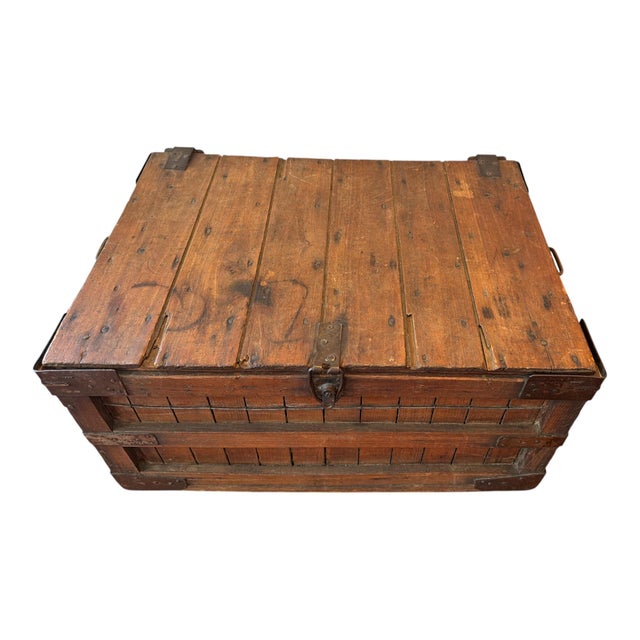 An outstanding and increasingly hard-to-find antique shipping crate from First National Stores, one of the largest grocery...